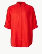 Marks & Spencer Curve Pure Linen 3/4 Sleeve Shirt Red