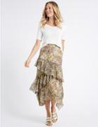 Marks & Spencer Floral Print Ruffle Midi Skirt Ivory Mix