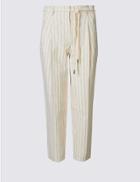 Marks & Spencer Petite Linen Rich Tapered Leg Trousers Stone Mix
