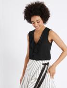 Marks & Spencer Frill Detail V-neck Sleeveless Shell Top Black