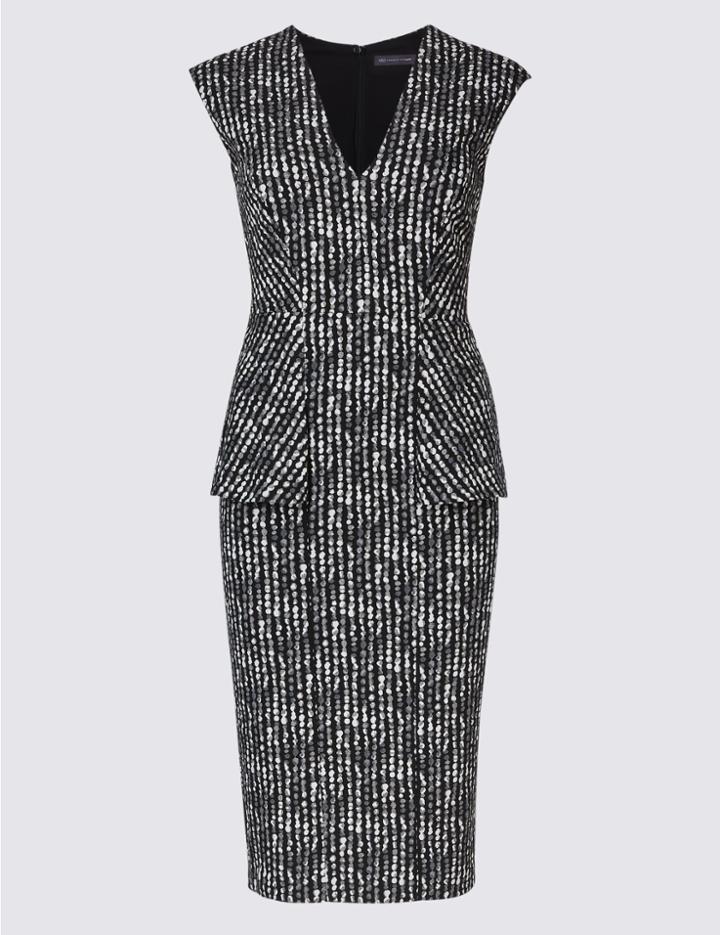 Marks & Spencer Petite Printed Peplum Bodycon Dress Grey