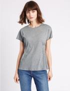 Marks & Spencer Cotton Blend Smocked Short Sleeve T-shirt Grey Marl