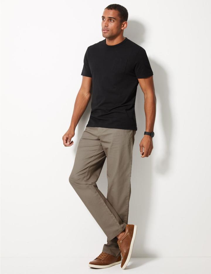 Marks & Spencer Regular Fit Cotton Rich Chinos Natural