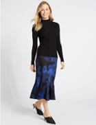 Marks & Spencer Floral Print Fishtail Midi Skirt Navy Mix