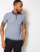 Marks & Spencer Pure Cotton Striped Knitted Polo Shirt Blue