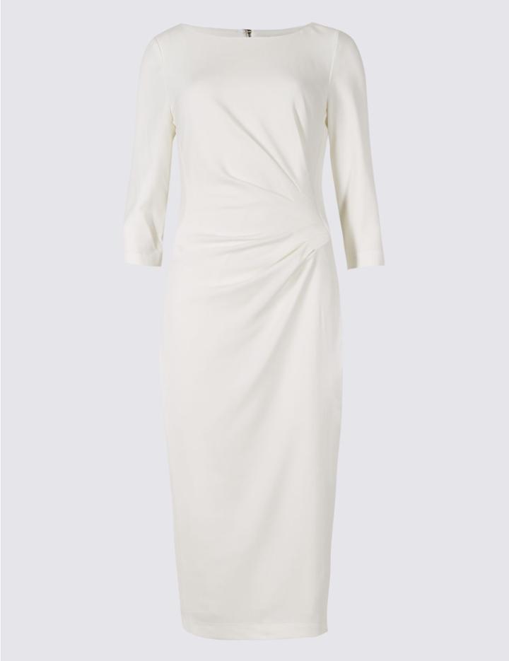 Marks & Spencer Drape 3/4 Sleeve Shift Midi Dress Cream