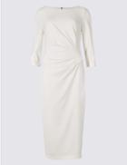 Marks & Spencer Drape 3/4 Sleeve Shift Midi Dress Cream
