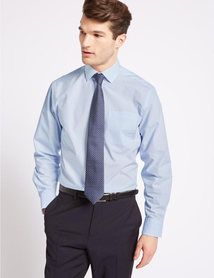 Marks & Spencer 2 Pack Cotton Blend Regular Fit Shirt Blue Mix