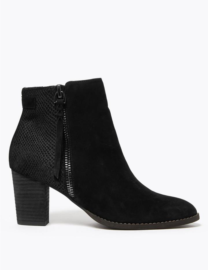 Marks & Spencer Suede Snakeskin Print Ankle Boots Black
