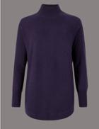 Marks & Spencer Pure Cashmere Curved Hem Funnel Neck Jumper Deep Purple