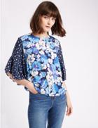 Marks & Spencer Floral Print Frill Sleeve Shell Top Purple Mix