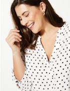 Marks & Spencer Curve Polka Dot V-neck 3/4 Sleeve Blouse White Mix