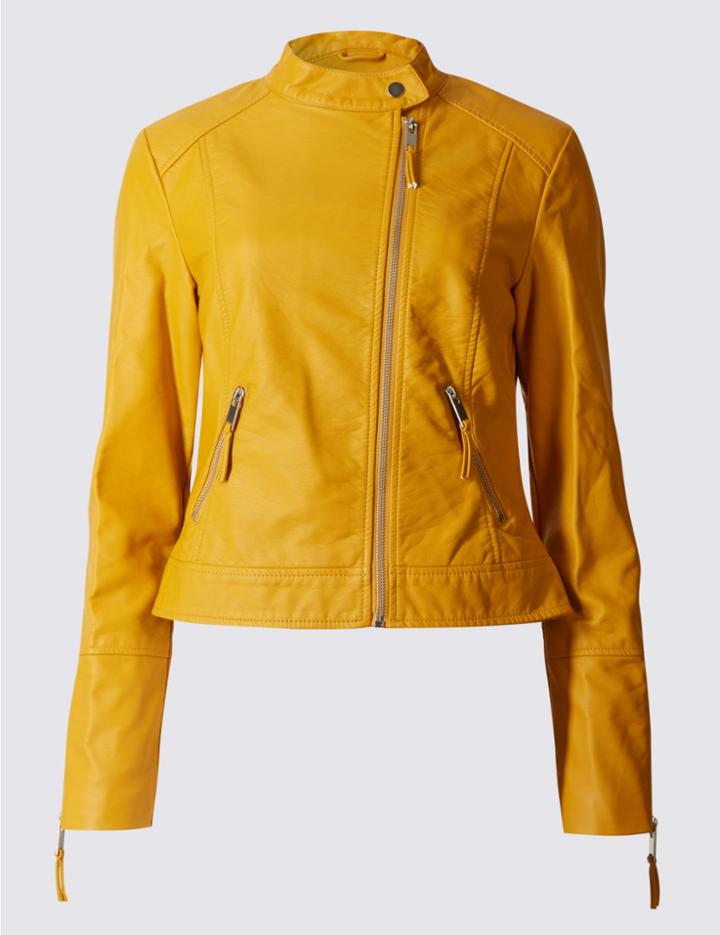 Marks & Spencer 2 Pocket Zipped Moto Jacket Yellow