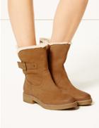 Marks & Spencer Wide Fit Suede Faux Fur Cuff Ankle Boots Tan