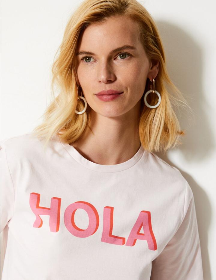 Marks & Spencer Pure Cotton Printed Straight Fit T-shirt Pink Mix