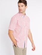 Marks & Spencer Pure Cotton Striped Shirt With Pocket Poppy
