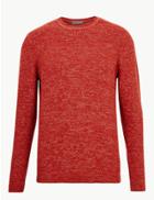 Marks & Spencer Pure Cotton Textured Crew Neck Jumper Coral Mix
