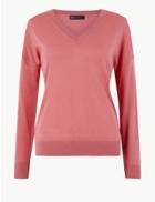 Marks & Spencer Pure Merino Wool Relaxed Fit V-neck Jumper Hot Bronze