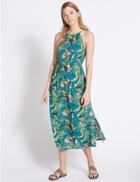 Marks & Spencer Tropical Print High Neck Maxi Dress Teal Mix