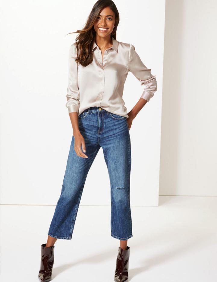 Marks & Spencer Mid Rise Straight Leg Cropped Jeans Medium Indigo