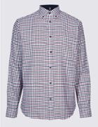 Marks & Spencer Pure Cotton Checked Shirt With Pocket Burgundy Mix