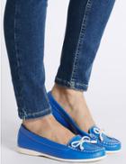 Marks & Spencer Leather Low Heel Bow Boat Shoes Blue