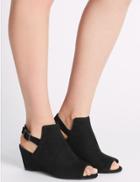 Marks & Spencer Suede Wedge Heel Buckle Shoe Boots Black