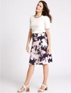 Marks & Spencer Floral Print Midi A-line Skirt Navy Mix