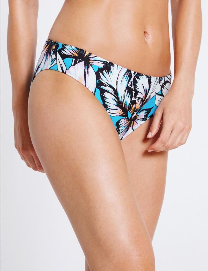 Marks & Spencer Floral Print Hipster Bikini Bottoms Blue Mix