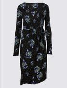 Marks & Spencer Floral Print Asymmetric Wrap Midi Dress Black Mix