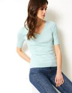 Marks & Spencer Pure Cotton V-neck Regular Fit T-shirt Light Mint