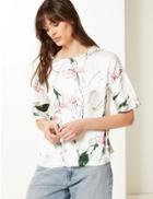 Marks & Spencer Floral Print Round Neck Relaxed Fit Blouse Ivory Mix