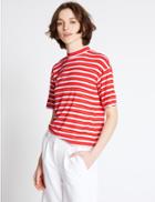 Marks & Spencer Striped Bow Back Half Sleeve T-shirt Red Mix