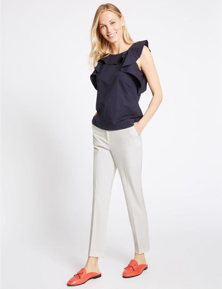 Marks & Spencer Split Waist Slim Leg Trousers Ivory