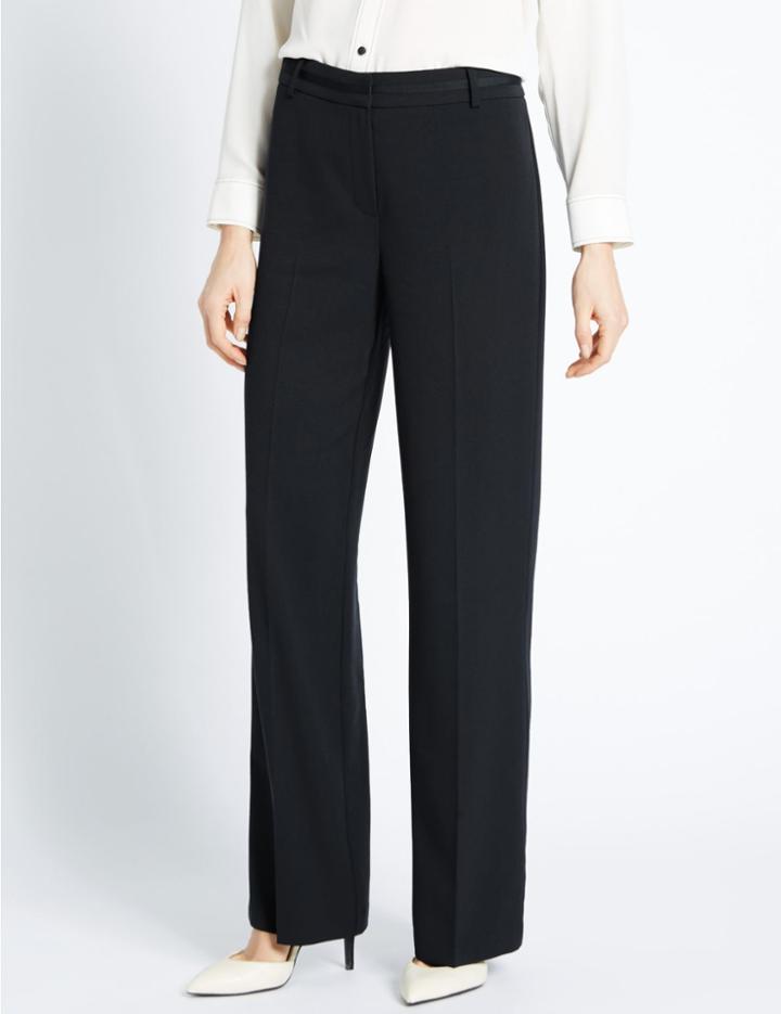 Marks & Spencer Grosgrain Trim Wide Leg Trousers Navy