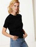 Marks & Spencer Pure Merino Wool Round Neck Knitted Top Black