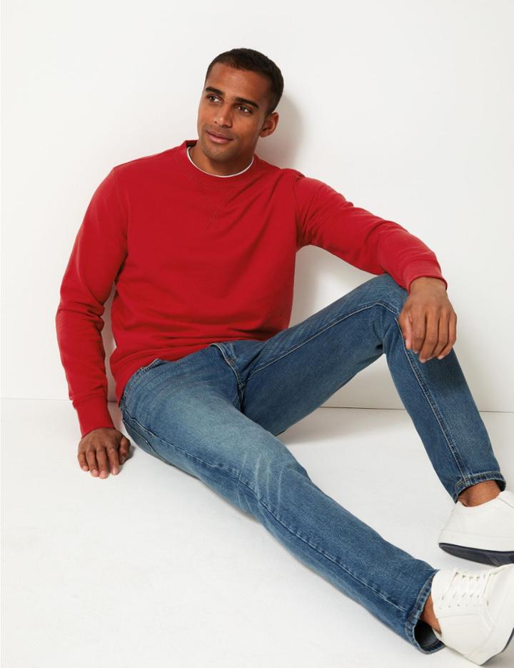 Marks & Spencer Cotton Crew Neck Sweatshirt Flame