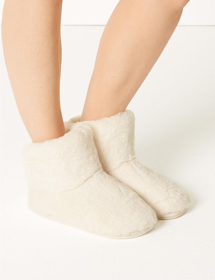 Marks & Spencer Faux Fur Slipper Boots Cream