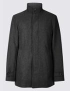 Marks & Spencer Funnel Neck Coat With Wool Charcoal