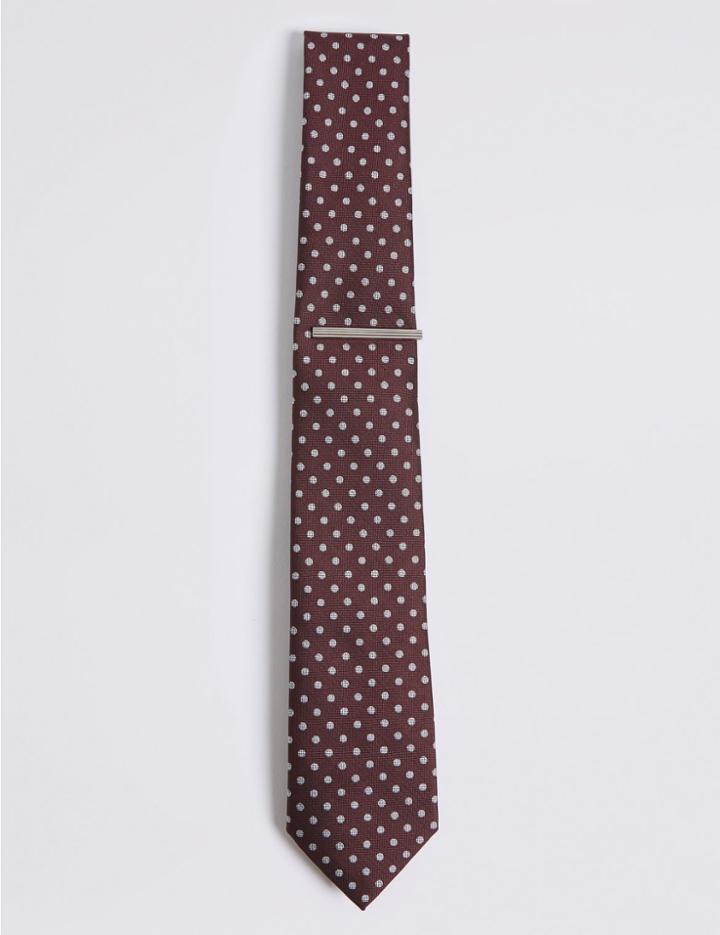 Marks & Spencer Spotted Tie & Pin Set Burgundy Mix