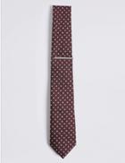 Marks & Spencer Spotted Tie & Pin Set Burgundy Mix