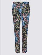 Marks & Spencer Cotton Rich Floral Print Slim Leg Trousers Black Mix