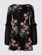 Marks & Spencer Floral Print Fluted 3/4 Sleeve Tunic Black Mix