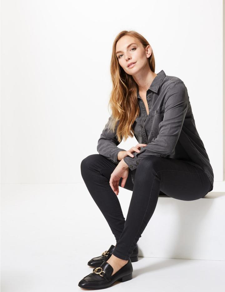 Marks & Spencer Tencel Long Sleeve Shirt Lavender Grey