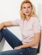 Marks & Spencer Pure Cotton Round Neck Short Sleeve Jumper Light Pink