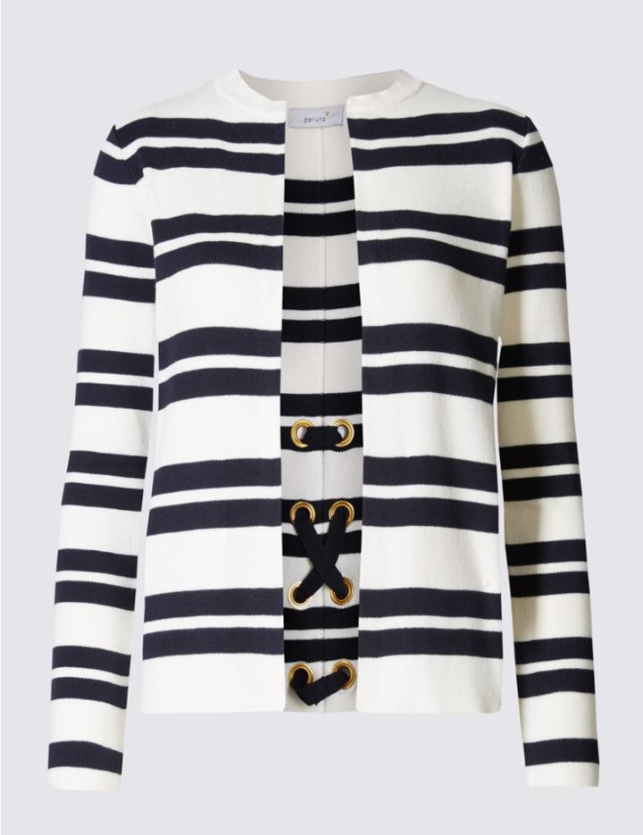 Marks & Spencer Pure Cotton Striped Cardigan White Mix
