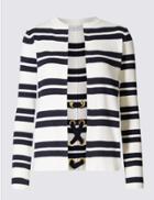 Marks & Spencer Pure Cotton Striped Cardigan White Mix