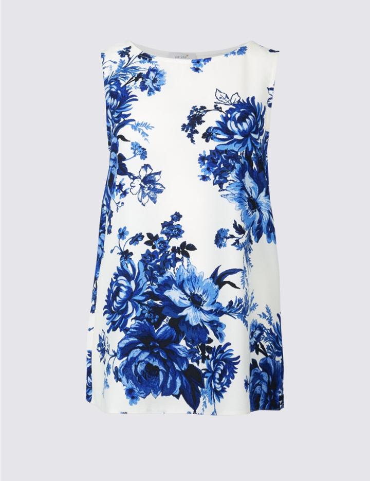 Marks & Spencer Floral Print Round Neck Tunic Blue Mix