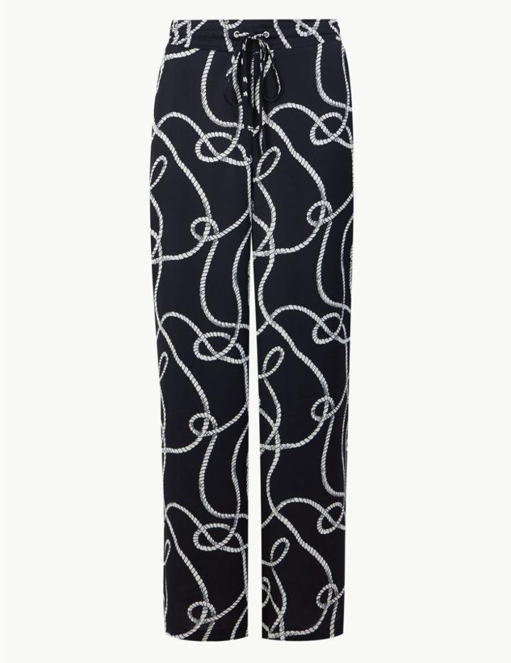 Marks & Spencer Printed Wide Leg Trousers Navy Mix