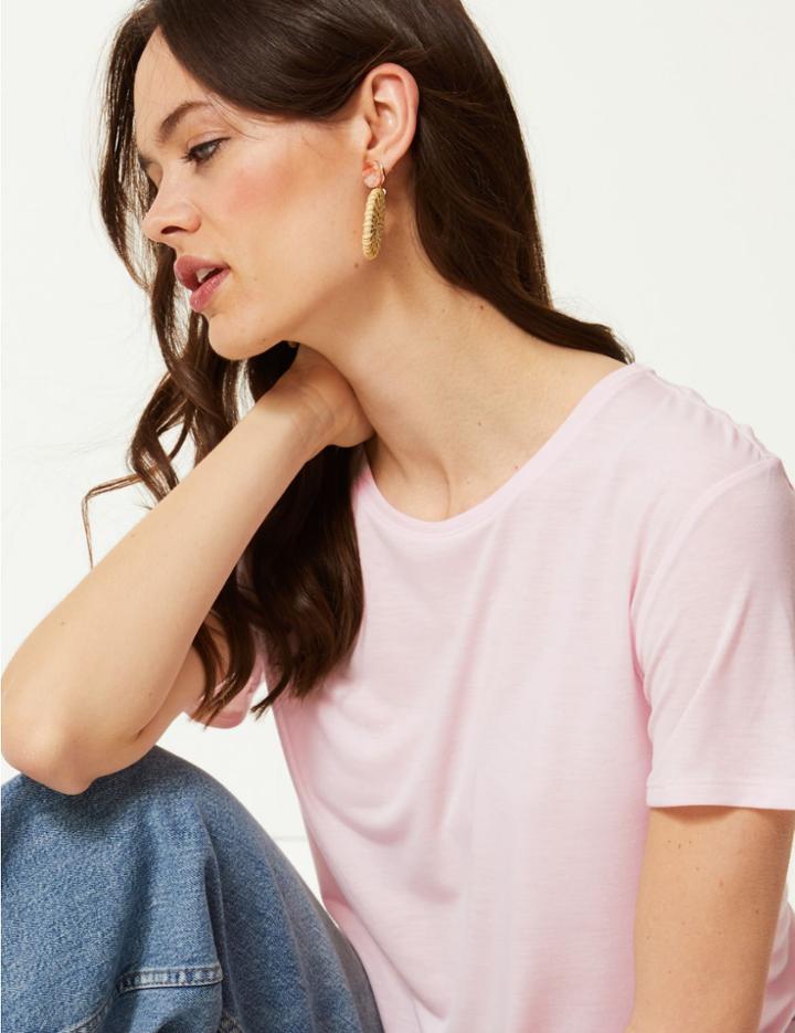 Marks & Spencer Round Neck Short Sleeve Relaxed Fit T-shirt Light Pink